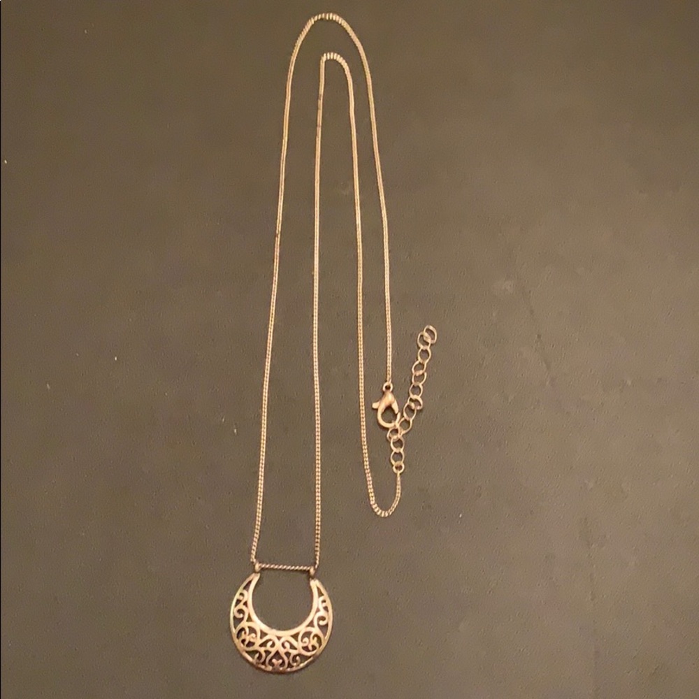 Silver-tone half moon filigree necklace